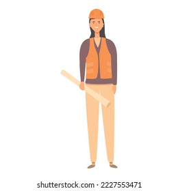 Vector de dibujos animados de ingeniero femenino. Mujer trabajadora. Constructor de personas