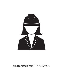 Icono de ingeniera femenina. Icono de avatar de trabajador, empresaria con sombrero duro.
