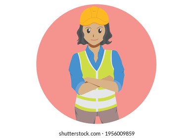 Female engineer with wearing safety helmet and reflecting vest