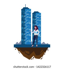 female engineer worker with building