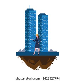 female engineer worker with building