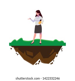 female engineer worker character on the lawn