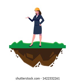 female engineer worker character on the lawn