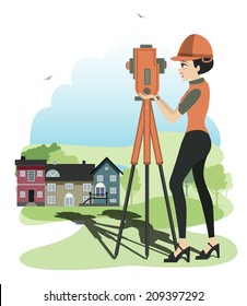 Female engineers are using cameras to measure the distance.