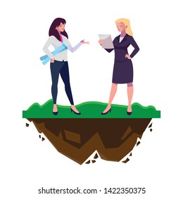 female engineers workers characters on the lawn