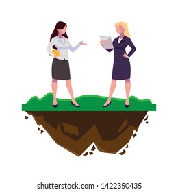 female engineers workers characters on the lawn