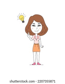 Female entrepreneur has business idea. girl character clip art isolated on white background.  