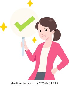 Female Entrepreneur holding a Check Mark Sign and Feeling Happy Business Illustration Scene Concept