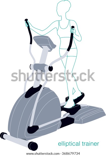 Female exercising elliptical trainer machine.\
Line drawing.