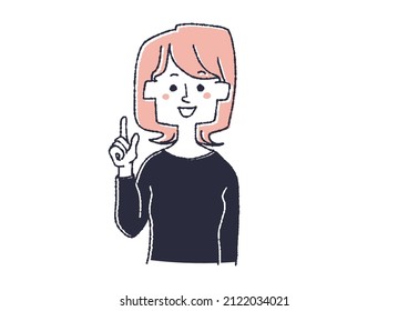 Female explaining, comical handwritten person illustration, simple coloring on vector line drawing, white background