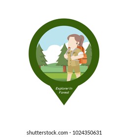 Female Explorer In Forest Pin Map