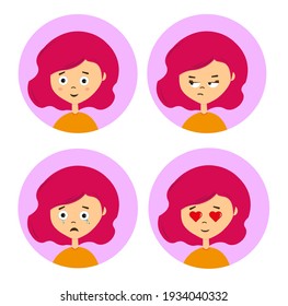 weiblicher Ausdruck SET. Vektorgrafik. Emoji mit Gesichtsausdruck
