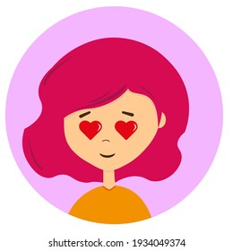 expresión femenina. Ilustración vectorial. Emoji con expresión facial de amor encantada	