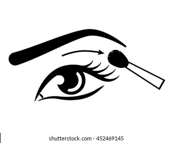 Female eye and brush vector icon. Makeup applying scheme for eyeshadows packaging