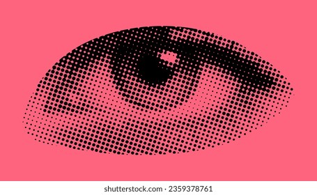 female eye halftone dots texture on red background vector illustration cut-out collage element retro magazine style grunge pop art design covers ads poster banner web