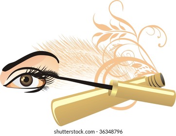 Female eye, mascara and decorative ornament. Vector