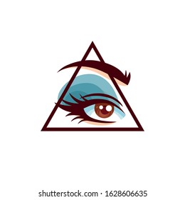 Female eye in the triangle. Abstract image. Vector graphics.