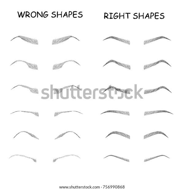 女性の眉のベクター画像エレメント 女性の眉毛の描き方 流行の化粧の策略 ベクターイラスト 正しい形と間違った形 のベクター画像素材 ロイヤリティフリー