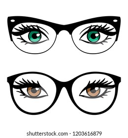 Female eyes and business style glasses isolated on white background, vector illustration