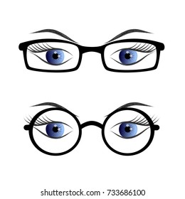 Female eyes with glasses isolated on white background, vector illustration.