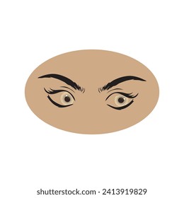 Female eyes icon with eye brows. Illustration of woman's sexy luxurious eye with perfectly shaped eyebrows and full lashes. Hand-drawn Idea for business visit card, typography vector.