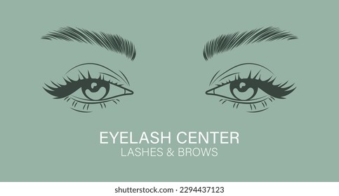 Female eyes with long eyelashes and eyebrows. Beauty logo for eyelash and eyebrow center. Logo, business card, vector	
