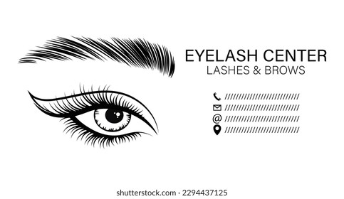 Female eyes with long eyelashes and eyebrows. Beauty logo for eyelash and eyebrow center. Logo, business card, vector	
