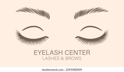 Female eyes with long eyelashes and eyebrows. Beauty logo for eyelash and eyebrow center. Logo, business card, vector