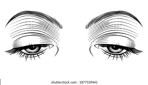 Female eyes looking down. Vintage engraving stylized drawing. Vector illustration