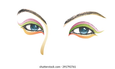 Female eyes with makeup. Hand-drawn vector