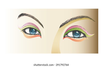 Female eyes with makeup. Hand-drawn vector 