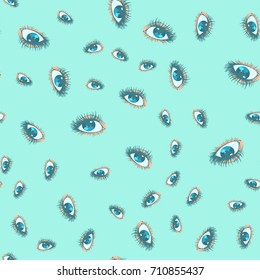 Female eyes seamless pattern. Pop art retro vector illustration