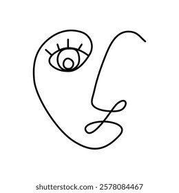 Female face. Face. Abstract. One line drawing of abstract face. Modern continuous lineart portrait of man and woman, minimalist outline. Great for home decor like posters, wall, bag, print EPS 10