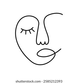 Female face. Face. Abstract. One line drawing of abstract face. Modern continuous lineart portrait of man and woman; minimalist outline. Great for home decor like posters; wall; bag;printing.EPS 10