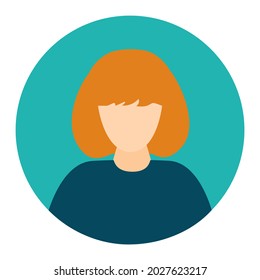 Female face avatar on white background. Flat style. Vector illustration.