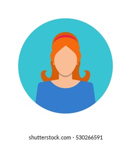 Female face avatar on white background. Flat cartoon style. Vector illustration.