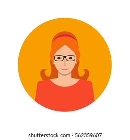 Female face avatar on white background. Flat cartoon style. Vector illustration.