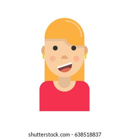 Female face avatar on white background. Flat cartoon style. Vector illustration.