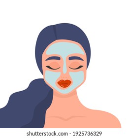 Female face and beauty cosmetic masks. Woman wearing cosmetic masks. Modern hand-drawn vector illustration of female characters applying facial clay masks. Beauty and skin care product concept.
