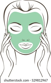 Female face with beauty mask outline drawing