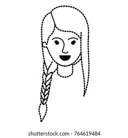 female face with braid and fringe hairstyle in black dotted silhouette