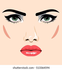 Female face with bright evening make-up sensual