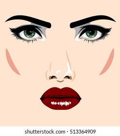 Female face with bright evening make-up sensual