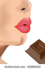 female face with chocolate cube