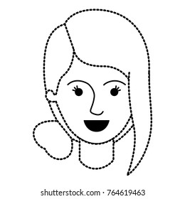 female face with collected hair and fringe in black dotted silhouette