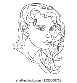 Female face continuous line, drawing of set faces and hairstyle, fashion concept, woman beauty minimalist, vector illustration for t-shirt, slogan design print graphics style.
