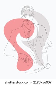 Female Face Continuous One Line Abstract Illustration. Modern Scandinavian Design