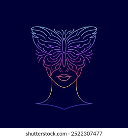 Female face covered with a butterfly. 