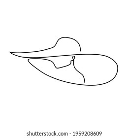 Female face drawn in one line style with a hat with large brim. Elegant continuous line drawing for print, logo, tattoos, posters, postcards. aesthetic female line art beautiful female face vector