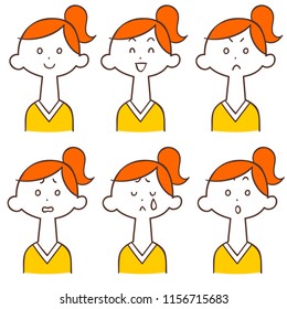 Female face expression of ponytail 6 kinds